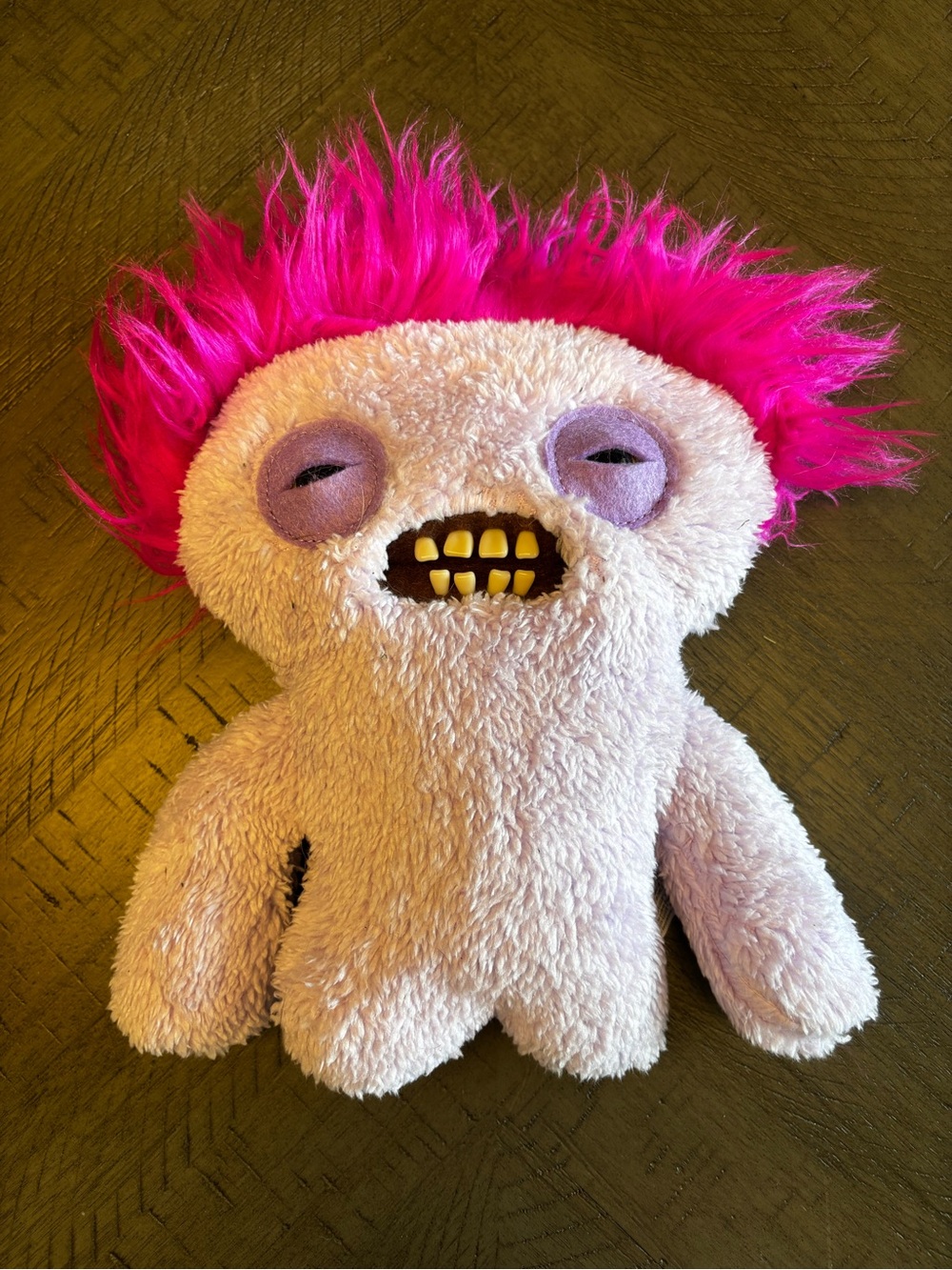 Plush fuggler  Pink Fuzzy Monster Toy with Bright Pink Hair